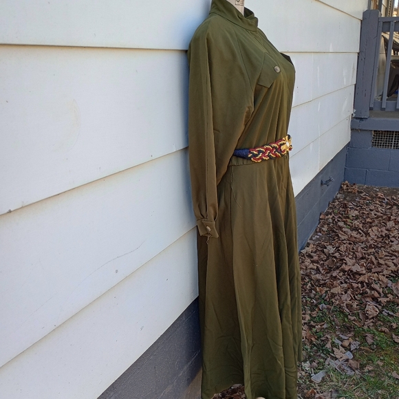Vintage Military Green Wool Dress - Picture 5 of 10